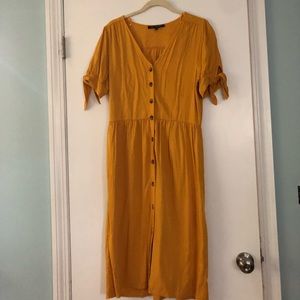 Midi mustard yellow button up dress